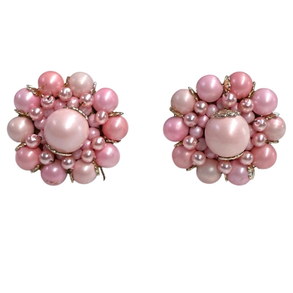 Vintage Japanese 3 Strand Pink Moonglow Pearls Necklace Matching Earrings - Picture 5 of 8